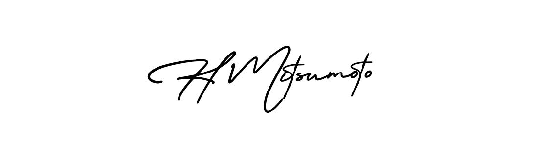 You should practise on your own different ways (AmerikaSignatureDemo-Regular) to write your name (H Mitsumoto) in signature. don't let someone else do it for you. H Mitsumoto signature style 3 images and pictures png