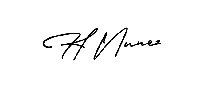 How to make H Nunez name signature. Use AmerikaSignatureDemo-Regular style for creating short signs online. This is the latest handwritten sign. H Nunez signature style 3 images and pictures png