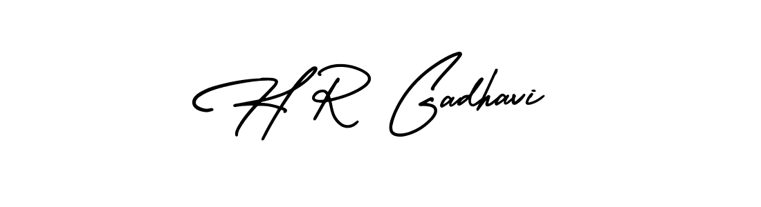 The best way (AmerikaSignatureDemo-Regular) to make a short signature is to pick only two or three words in your name. The name H R Gadhavi include a total of six letters. For converting this name. H R Gadhavi signature style 3 images and pictures png