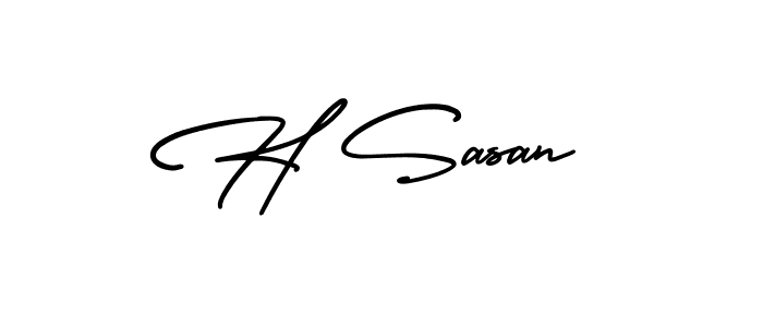 The best way (AmerikaSignatureDemo-Regular) to make a short signature is to pick only two or three words in your name. The name H Sasan include a total of six letters. For converting this name. H Sasan signature style 3 images and pictures png