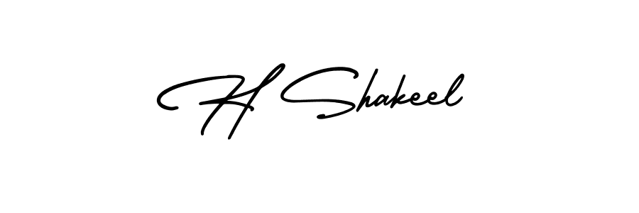 You should practise on your own different ways (AmerikaSignatureDemo-Regular) to write your name (H Shakeel) in signature. don't let someone else do it for you. H Shakeel signature style 3 images and pictures png