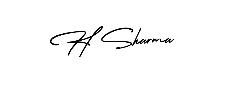 You should practise on your own different ways (AmerikaSignatureDemo-Regular) to write your name (H Sharma) in signature. don't let someone else do it for you. H Sharma signature style 3 images and pictures png