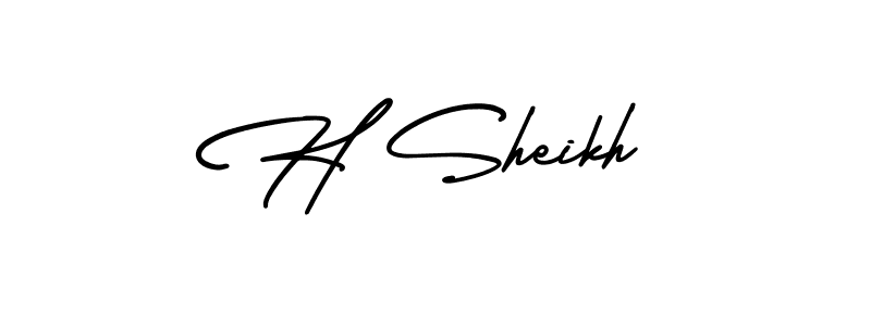 You should practise on your own different ways (AmerikaSignatureDemo-Regular) to write your name (H Sheikh) in signature. don't let someone else do it for you. H Sheikh signature style 3 images and pictures png