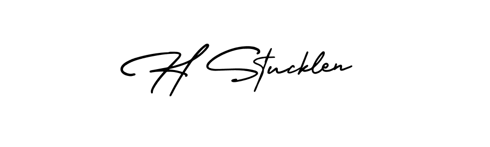 You should practise on your own different ways (AmerikaSignatureDemo-Regular) to write your name (H Stucklen) in signature. don't let someone else do it for you. H Stucklen signature style 3 images and pictures png