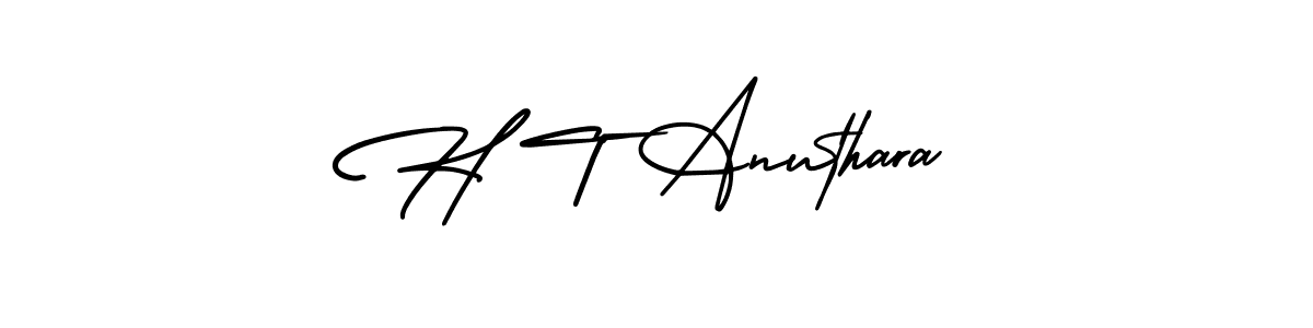 You should practise on your own different ways (AmerikaSignatureDemo-Regular) to write your name (H T Anuthara) in signature. don't let someone else do it for you. H T Anuthara signature style 3 images and pictures png