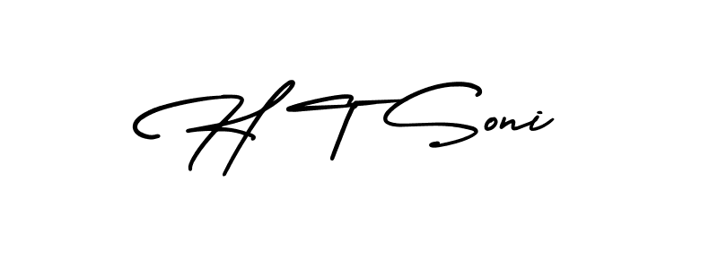 You should practise on your own different ways (AmerikaSignatureDemo-Regular) to write your name (H T Soni) in signature. don't let someone else do it for you. H T Soni signature style 3 images and pictures png