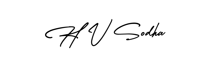 How to make H V Sodha name signature. Use AmerikaSignatureDemo-Regular style for creating short signs online. This is the latest handwritten sign. H V Sodha signature style 3 images and pictures png