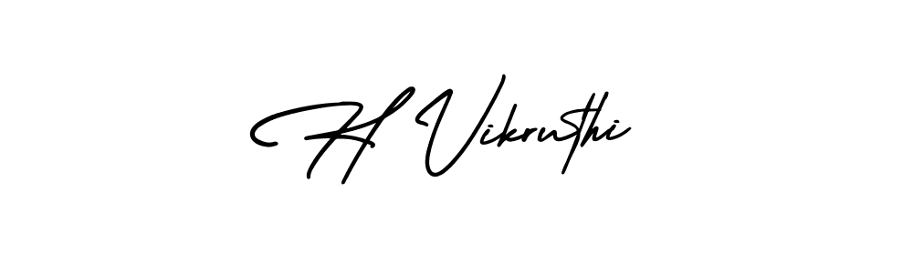 This is the best signature style for the H Vikruthi name. Also you like these signature font (AmerikaSignatureDemo-Regular). Mix name signature. H Vikruthi signature style 3 images and pictures png