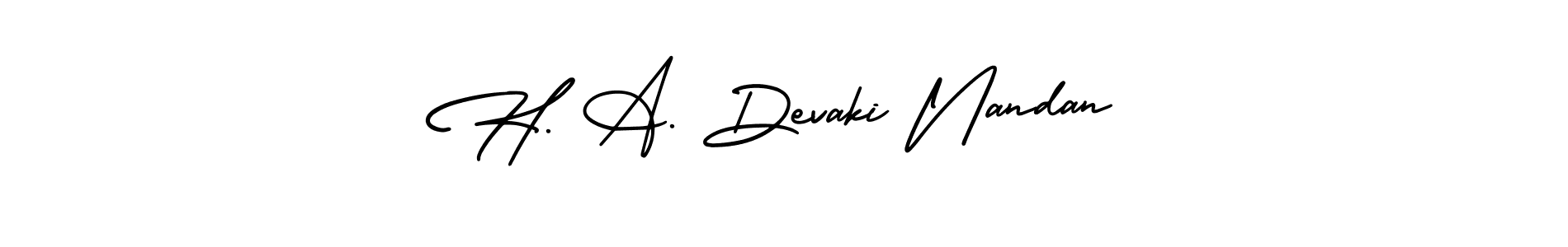 The best way (AmerikaSignatureDemo-Regular) to make a short signature is to pick only two or three words in your name. The name H. A. Devaki Nandan include a total of six letters. For converting this name. H. A. Devaki Nandan signature style 3 images and pictures png