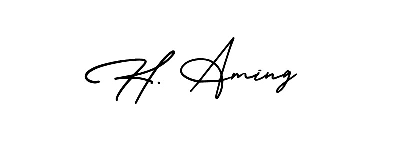 Design your own signature with our free online signature maker. With this signature software, you can create a handwritten (AmerikaSignatureDemo-Regular) signature for name H. Aming. H. Aming signature style 3 images and pictures png