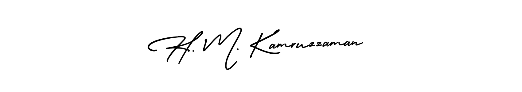 The best way (AmerikaSignatureDemo-Regular) to make a short signature is to pick only two or three words in your name. The name H. M. Kamruzzaman include a total of six letters. For converting this name. H. M. Kamruzzaman signature style 3 images and pictures png