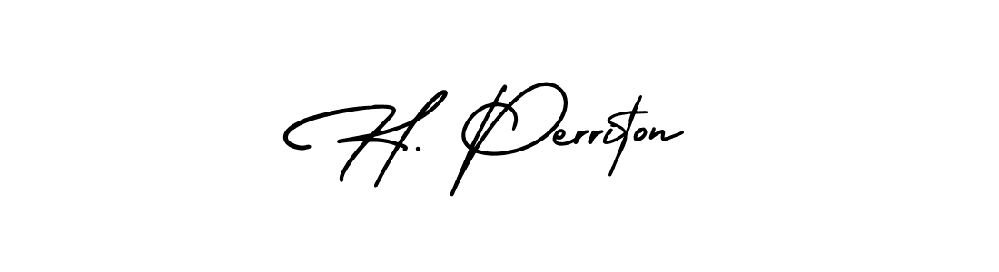 You should practise on your own different ways (AmerikaSignatureDemo-Regular) to write your name (H. Perriton) in signature. don't let someone else do it for you. H. Perriton signature style 3 images and pictures png