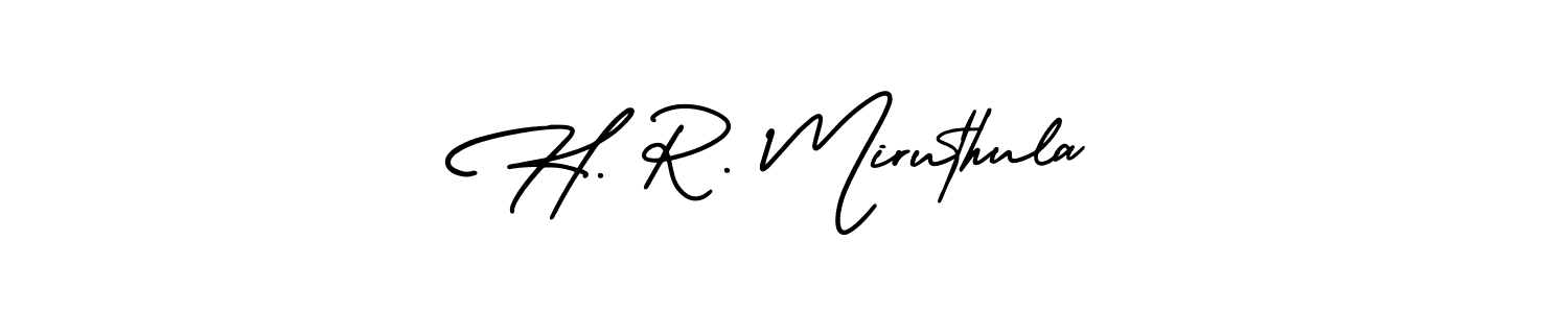 if you are searching for the best signature style for your name H. R. Miruthula. so please give up your signature search. here we have designed multiple signature styles  using AmerikaSignatureDemo-Regular. H. R. Miruthula signature style 3 images and pictures png