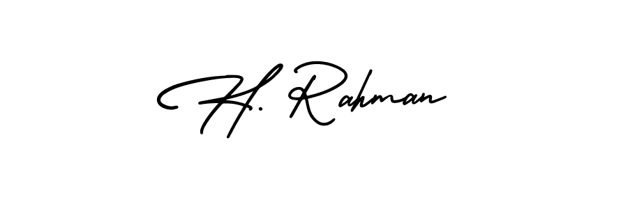 This is the best signature style for the H. Rahman name. Also you like these signature font (AmerikaSignatureDemo-Regular). Mix name signature. H. Rahman signature style 3 images and pictures png