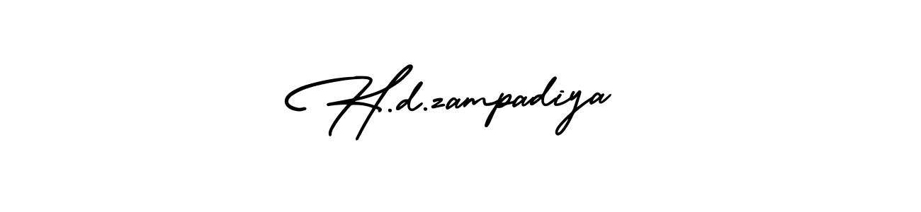 You should practise on your own different ways (AmerikaSignatureDemo-Regular) to write your name (H.d.zampadiya) in signature. don't let someone else do it for you. H.d.zampadiya signature style 3 images and pictures png