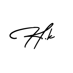 You should practise on your own different ways (AmerikaSignatureDemo-Regular) to write your name (H.k) in signature. don't let someone else do it for you. H.k signature style 3 images and pictures png