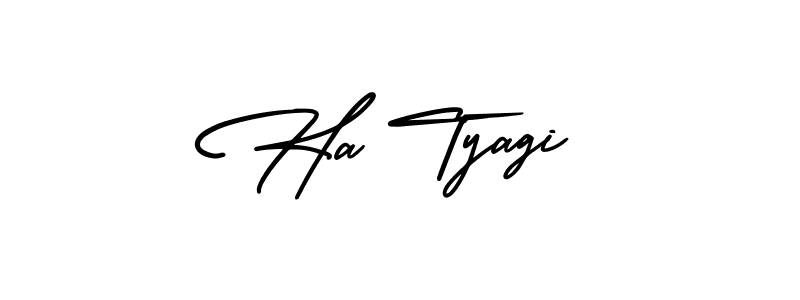 The best way (AmerikaSignatureDemo-Regular) to make a short signature is to pick only two or three words in your name. The name Ha Tyagi include a total of six letters. For converting this name. Ha Tyagi signature style 3 images and pictures png