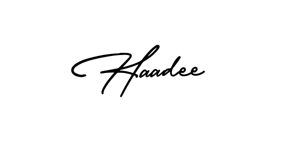 You should practise on your own different ways (AmerikaSignatureDemo-Regular) to write your name (Haadee) in signature. don't let someone else do it for you. Haadee signature style 3 images and pictures png