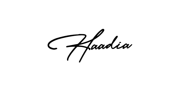 You should practise on your own different ways (AmerikaSignatureDemo-Regular) to write your name (Haadia) in signature. don't let someone else do it for you. Haadia signature style 3 images and pictures png