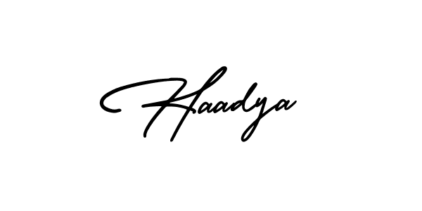 Use a signature maker to create a handwritten signature online. With this signature software, you can design (AmerikaSignatureDemo-Regular) your own signature for name Haadya. Haadya signature style 3 images and pictures png