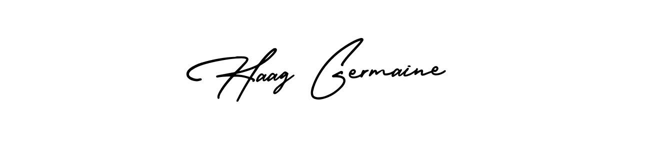 You should practise on your own different ways (AmerikaSignatureDemo-Regular) to write your name (Haag Germaine) in signature. don't let someone else do it for you. Haag Germaine signature style 3 images and pictures png