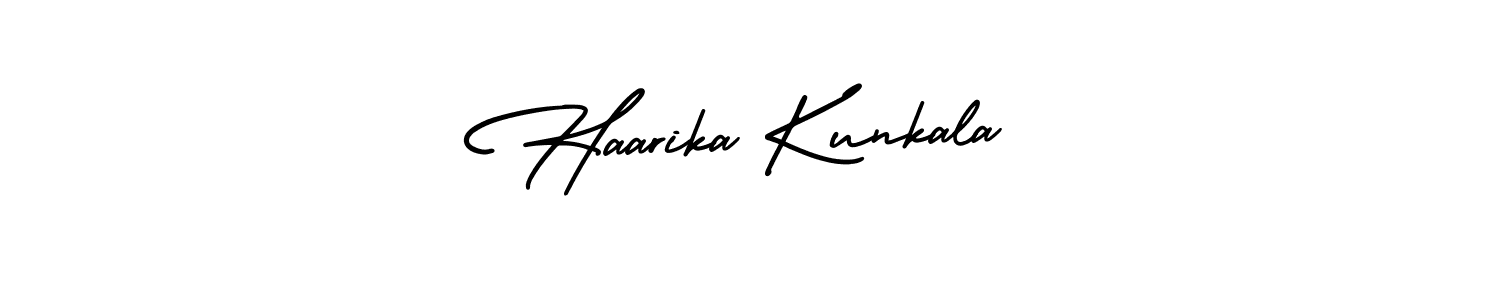 The best way (AmerikaSignatureDemo-Regular) to make a short signature is to pick only two or three words in your name. The name Haarika Kunkala include a total of six letters. For converting this name. Haarika Kunkala signature style 3 images and pictures png