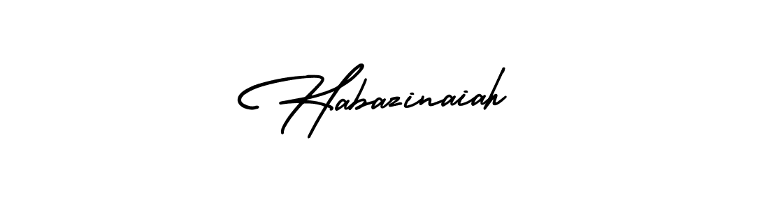 How to make Habazinaiah name signature. Use AmerikaSignatureDemo-Regular style for creating short signs online. This is the latest handwritten sign. Habazinaiah signature style 3 images and pictures png