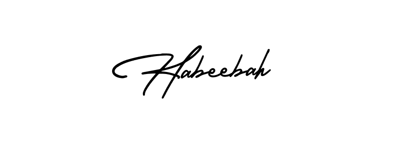 How to make Habeebah name signature. Use AmerikaSignatureDemo-Regular style for creating short signs online. This is the latest handwritten sign. Habeebah signature style 3 images and pictures png