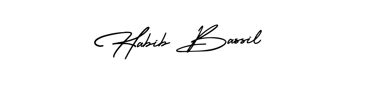 You should practise on your own different ways (AmerikaSignatureDemo-Regular) to write your name (Habib Bassil) in signature. don't let someone else do it for you. Habib Bassil signature style 3 images and pictures png