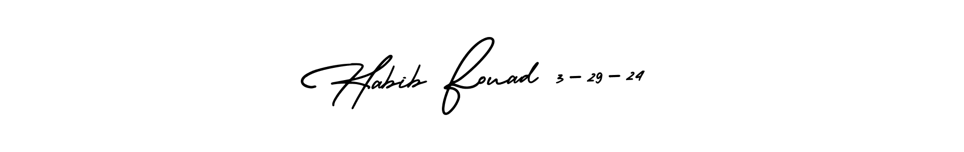 You should practise on your own different ways (AmerikaSignatureDemo-Regular) to write your name (Habib Fouad 3-29-24) in signature. don't let someone else do it for you. Habib Fouad 3-29-24 signature style 3 images and pictures png