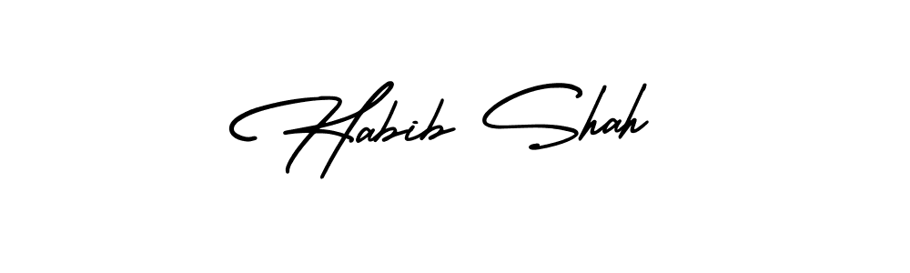 The best way (AmerikaSignatureDemo-Regular) to make a short signature is to pick only two or three words in your name. The name Habib Shah include a total of six letters. For converting this name. Habib Shah signature style 3 images and pictures png