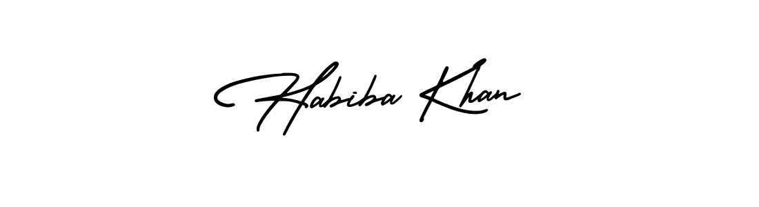 The best way (AmerikaSignatureDemo-Regular) to make a short signature is to pick only two or three words in your name. The name Habiba Khan include a total of six letters. For converting this name. Habiba Khan signature style 3 images and pictures png