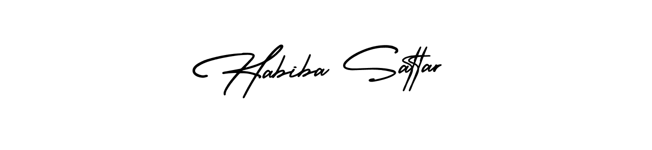 You should practise on your own different ways (AmerikaSignatureDemo-Regular) to write your name (Habiba Sattar) in signature. don't let someone else do it for you. Habiba Sattar signature style 3 images and pictures png