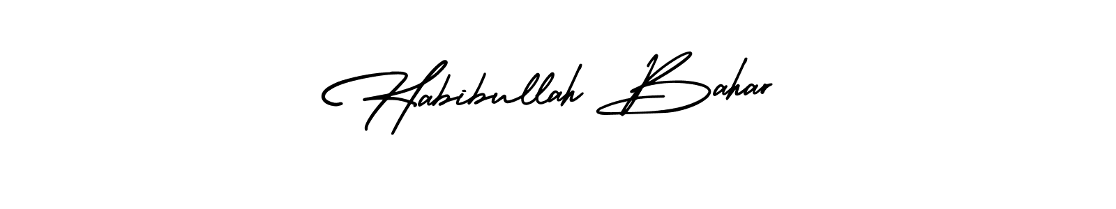 The best way (AmerikaSignatureDemo-Regular) to make a short signature is to pick only two or three words in your name. The name Habibullah Bahar include a total of six letters. For converting this name. Habibullah Bahar signature style 3 images and pictures png