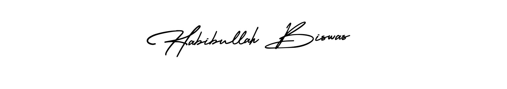 You should practise on your own different ways (AmerikaSignatureDemo-Regular) to write your name (Habibullah Biswas) in signature. don't let someone else do it for you. Habibullah Biswas signature style 3 images and pictures png