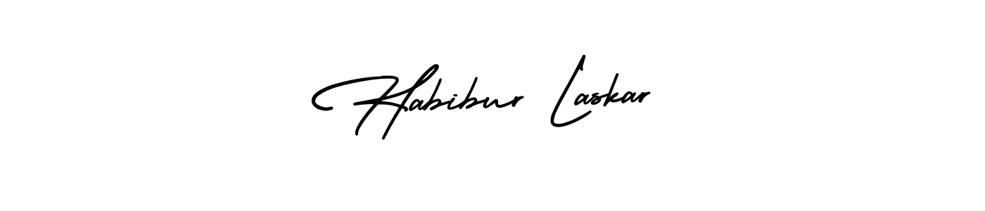 You should practise on your own different ways (AmerikaSignatureDemo-Regular) to write your name (Habibur Laskar) in signature. don't let someone else do it for you. Habibur Laskar signature style 3 images and pictures png
