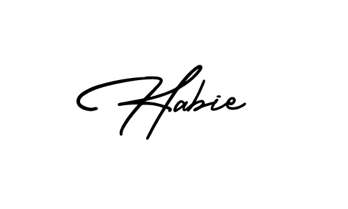 Use a signature maker to create a handwritten signature online. With this signature software, you can design (AmerikaSignatureDemo-Regular) your own signature for name Habie. Habie signature style 3 images and pictures png