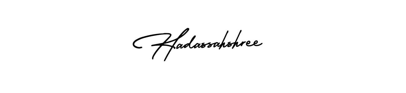 You should practise on your own different ways (AmerikaSignatureDemo-Regular) to write your name (Hadassahshree) in signature. don't let someone else do it for you. Hadassahshree signature style 3 images and pictures png