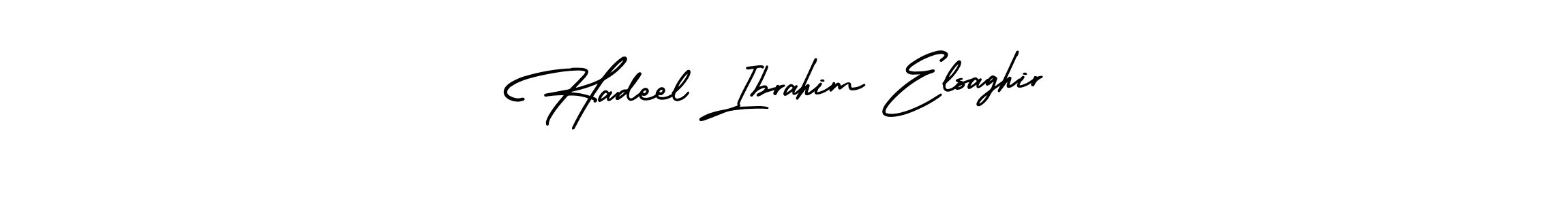 You should practise on your own different ways (AmerikaSignatureDemo-Regular) to write your name (Hadeel Ibrahim Elsaghir) in signature. don't let someone else do it for you. Hadeel Ibrahim Elsaghir signature style 3 images and pictures png