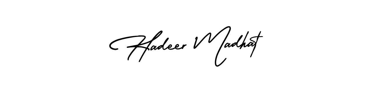 The best way (AmerikaSignatureDemo-Regular) to make a short signature is to pick only two or three words in your name. The name Hadeer Madhat include a total of six letters. For converting this name. Hadeer Madhat signature style 3 images and pictures png