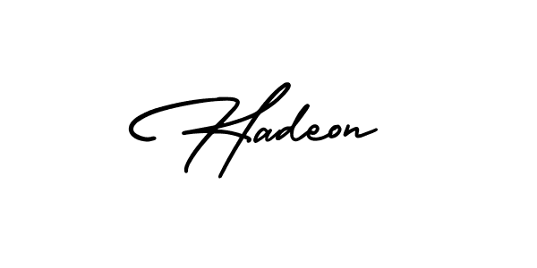 Use a signature maker to create a handwritten signature online. With this signature software, you can design (AmerikaSignatureDemo-Regular) your own signature for name Hadeon. Hadeon signature style 3 images and pictures png