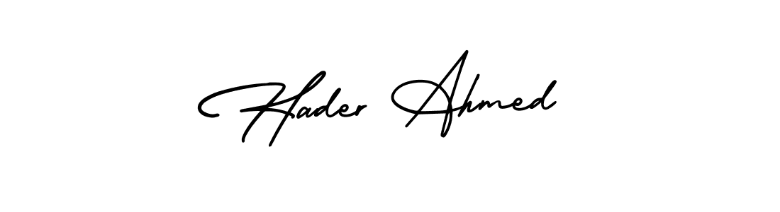 if you are searching for the best signature style for your name Hader Ahmed. so please give up your signature search. here we have designed multiple signature styles  using AmerikaSignatureDemo-Regular. Hader Ahmed signature style 3 images and pictures png