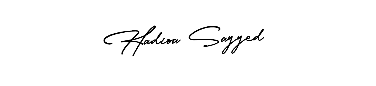 The best way (AmerikaSignatureDemo-Regular) to make a short signature is to pick only two or three words in your name. The name Hadisa Sayyed include a total of six letters. For converting this name. Hadisa Sayyed signature style 3 images and pictures png