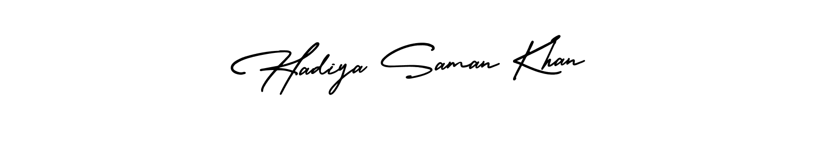 Make a short Hadiya Saman Khan signature style. Manage your documents anywhere anytime using AmerikaSignatureDemo-Regular. Create and add eSignatures, submit forms, share and send files easily. Hadiya Saman Khan signature style 3 images and pictures png