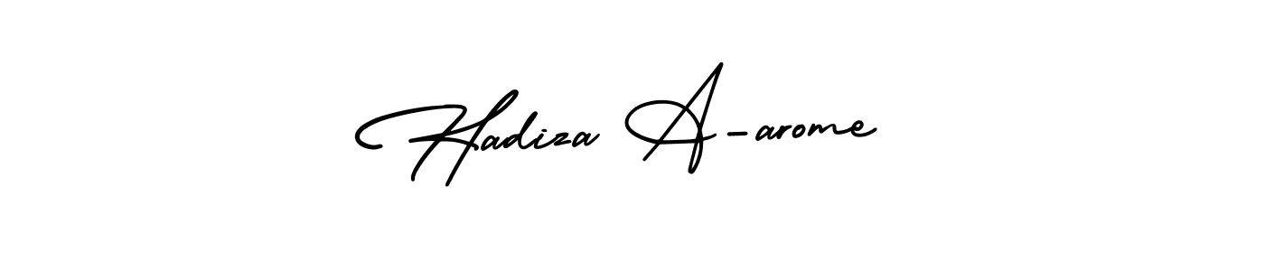 The best way (AmerikaSignatureDemo-Regular) to make a short signature is to pick only two or three words in your name. The name Hadiza A-arome include a total of six letters. For converting this name. Hadiza A-arome signature style 3 images and pictures png