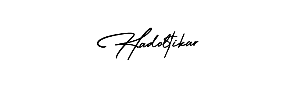 How to make Hadoltikar name signature. Use AmerikaSignatureDemo-Regular style for creating short signs online. This is the latest handwritten sign. Hadoltikar signature style 3 images and pictures png
