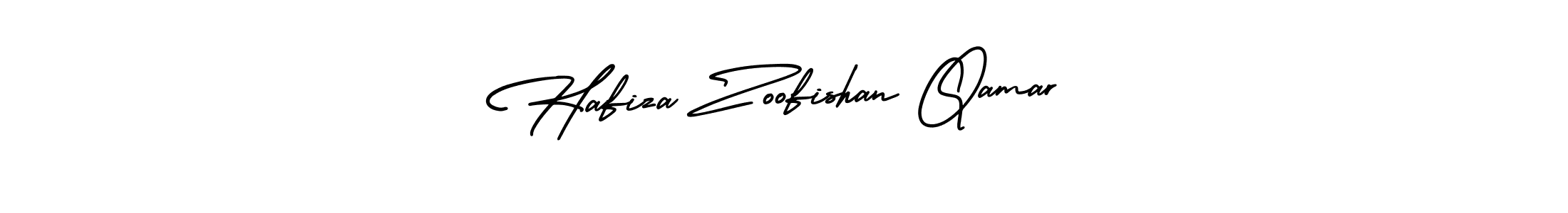 You should practise on your own different ways (AmerikaSignatureDemo-Regular) to write your name (Hafiza Zoofishan Qamar) in signature. don't let someone else do it for you. Hafiza Zoofishan Qamar signature style 3 images and pictures png