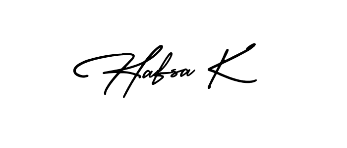 The best way (AmerikaSignatureDemo-Regular) to make a short signature is to pick only two or three words in your name. The name Hafsa K include a total of six letters. For converting this name. Hafsa K signature style 3 images and pictures png