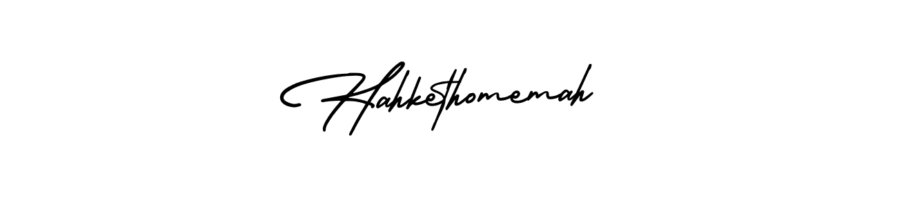 How to make Hahkethomemah signature? AmerikaSignatureDemo-Regular is a professional autograph style. Create handwritten signature for Hahkethomemah name. Hahkethomemah signature style 3 images and pictures png