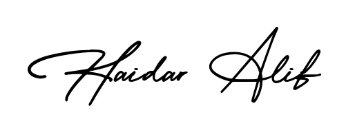 Get an exclusive digital autograph for Haidar Alif. The AmerikaSignatureDemo-Regular typeface captures the charm of real penmanship on paper. Haidar Alif signature style 3 images and pictures png